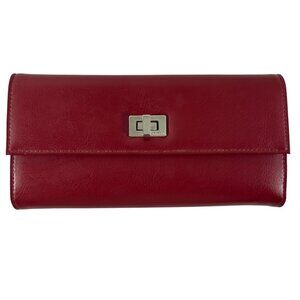 VTG Red Liz Claiborne Trifold Long Wallet Check Book Holder Credit Card Womens
